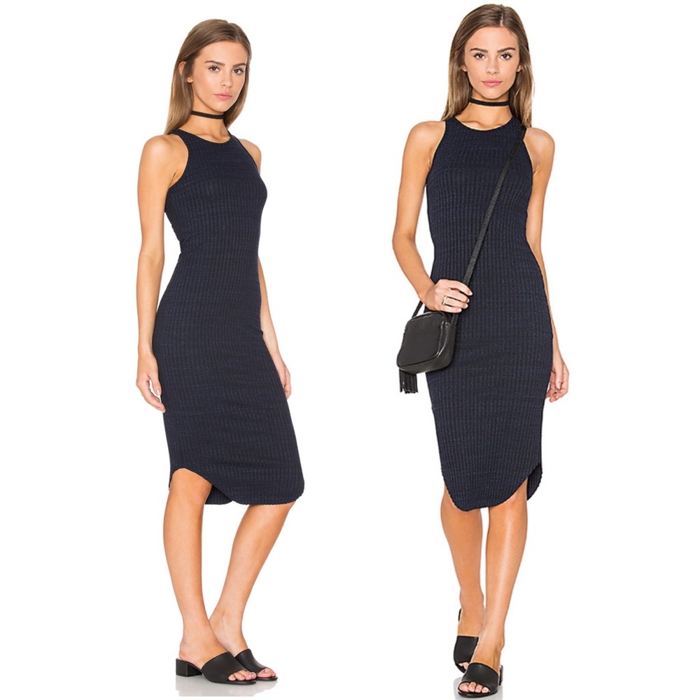 Monrow Layered Rib Midi Dress, Black